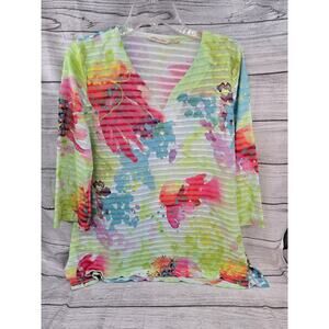 Soft Surroundings Island Punch V-neck tunic blouse Size Large